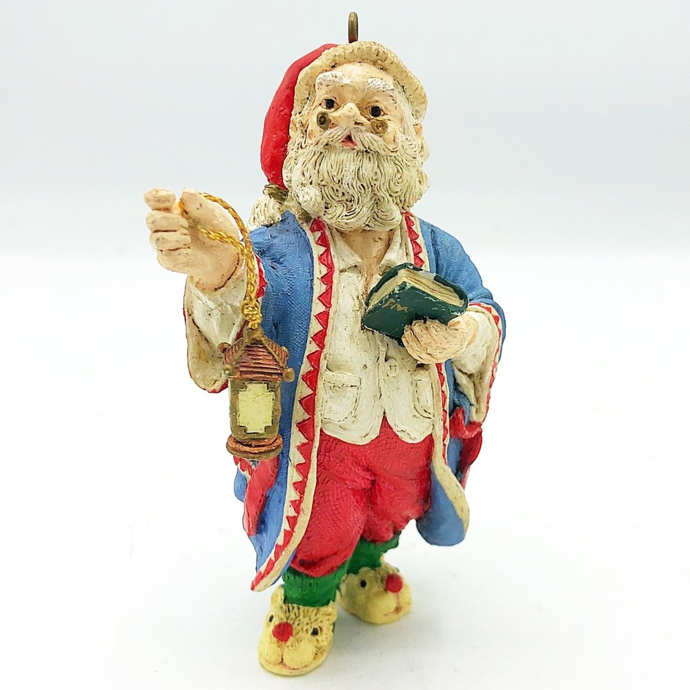 Wise Santa With Book And Lantern Ornament